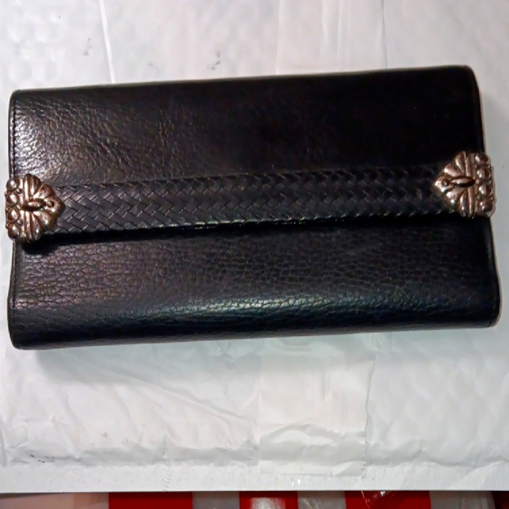 Brighton Black and Silver Wallet with Textured Leather and Ornate Embellishments
